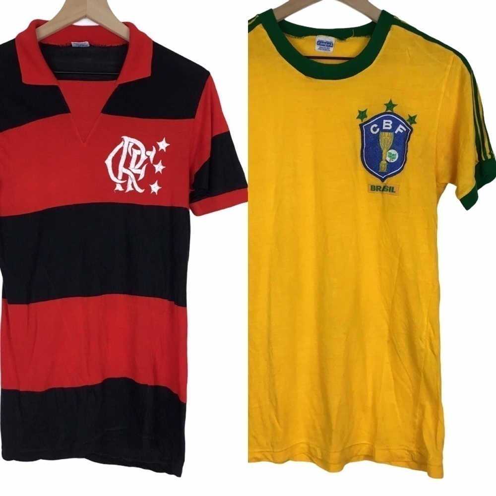 VINTAGE 80s Flamengo CBF Brasil Football Shirt Soccer Jerseys Red Yellow Black